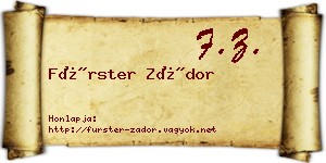 Fürster Zádor névjegykártya